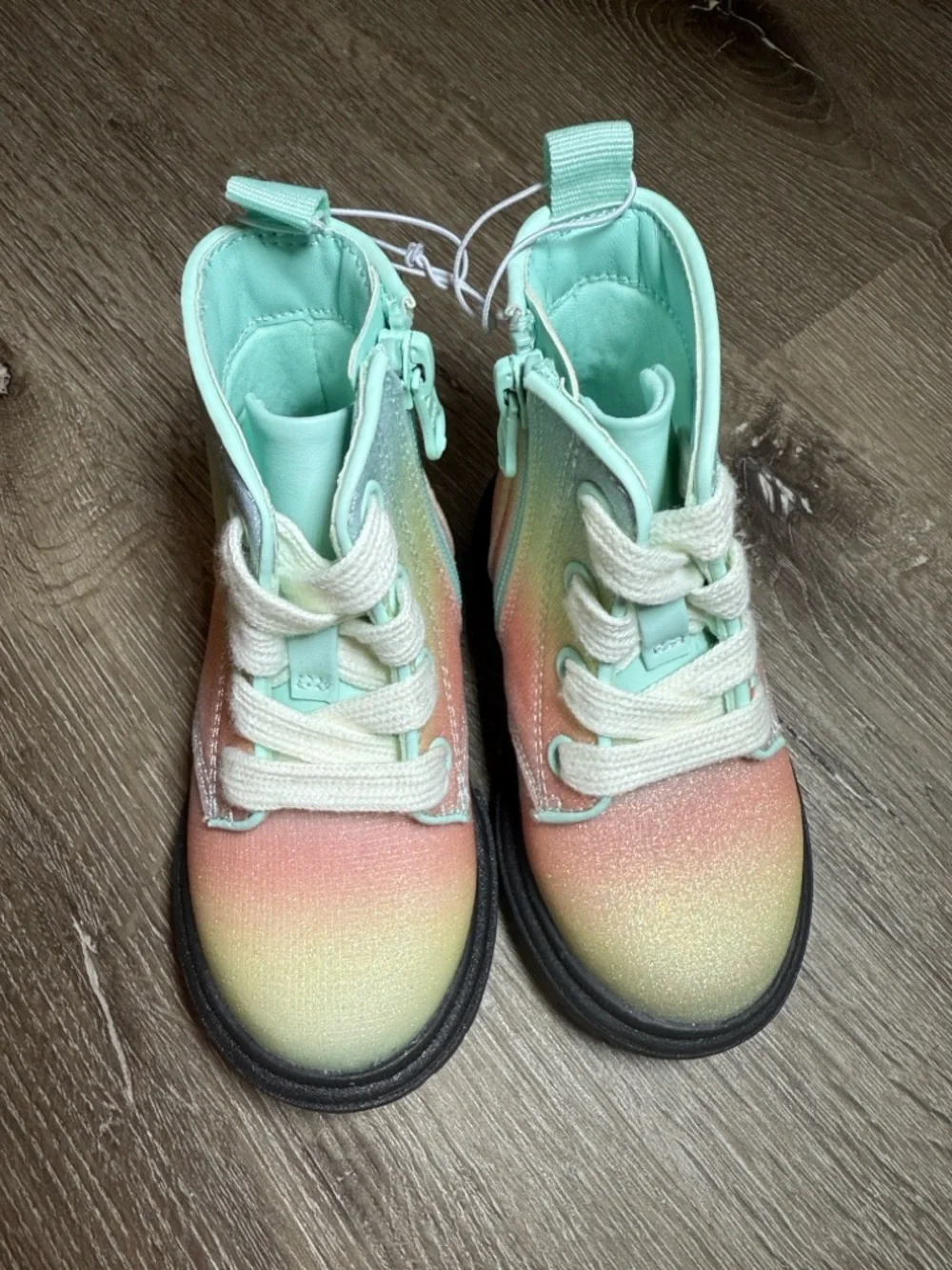 Cat & Jack AmayaToddler Girls Combat Boots SZ 6 Rainbow Glitter NWT